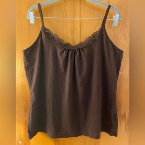 brown camisole with lace trim